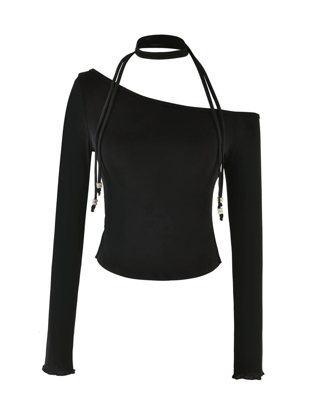 Tiger mist Off-Shoulder Black Long-Sleeve Top with Choker Detail - Picture 2 of 6